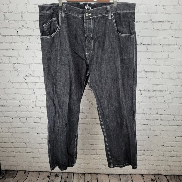Ubug Black Denim 100% Cotton White Stitching Relaxed Jeans Y2K 44x33 (42x33) - Picture 1 of 12